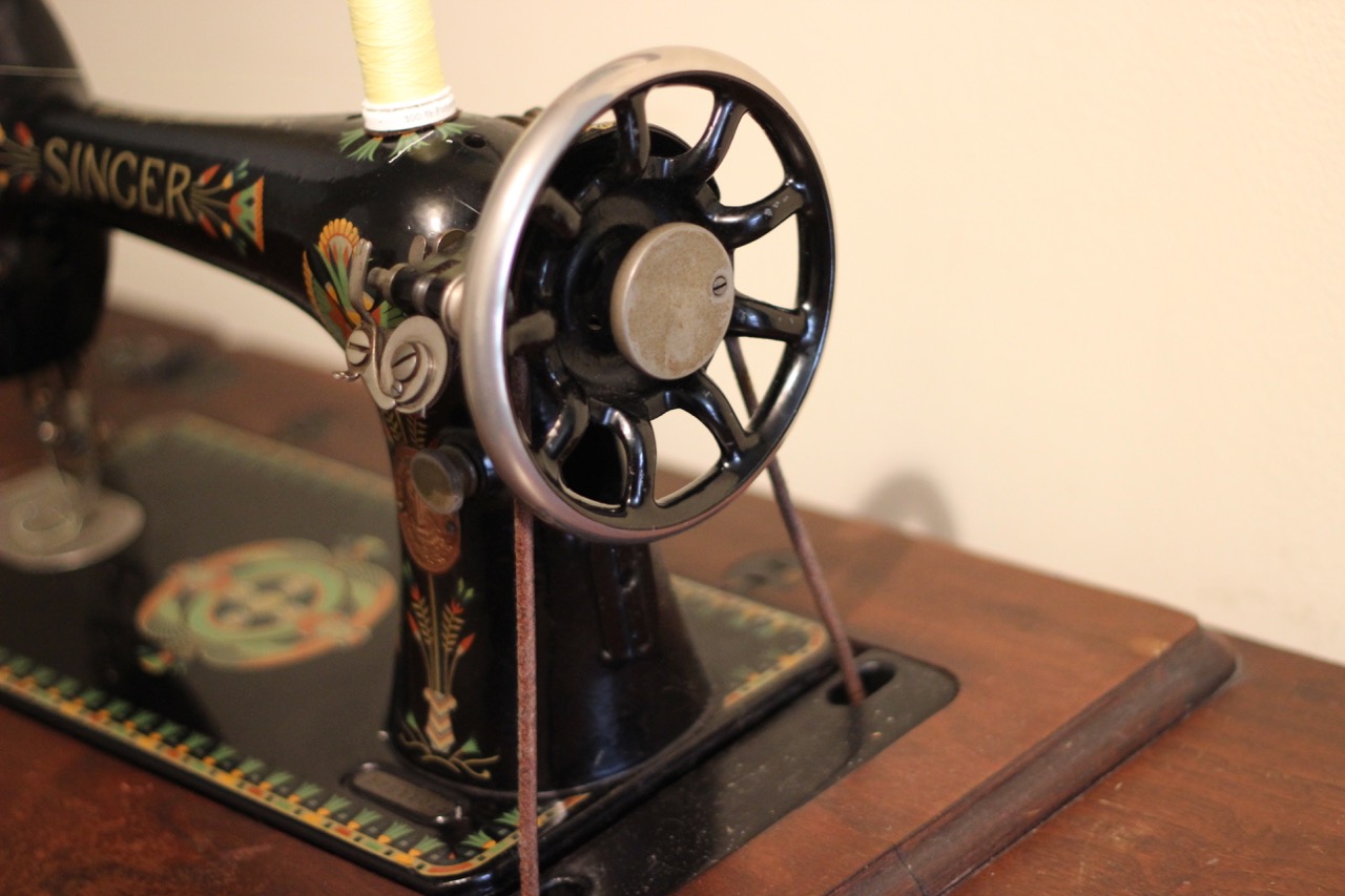 Close-up of Peter Lappin's treadle machine