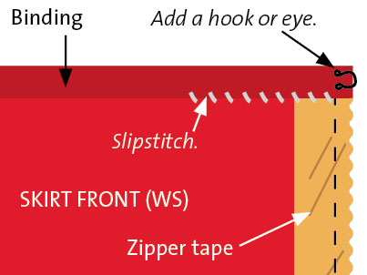 Slipstitch binding and add a hook or eye.