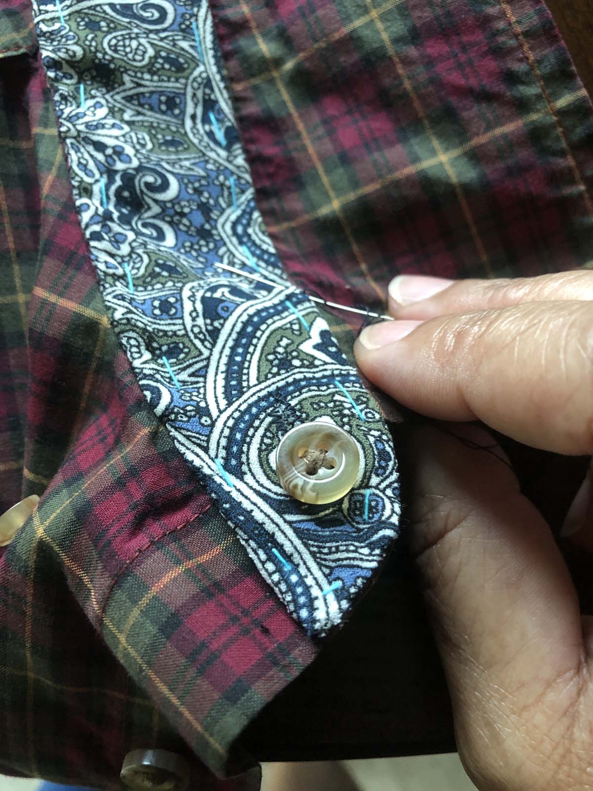 Blouse collar band appliqued to shirt collar stand