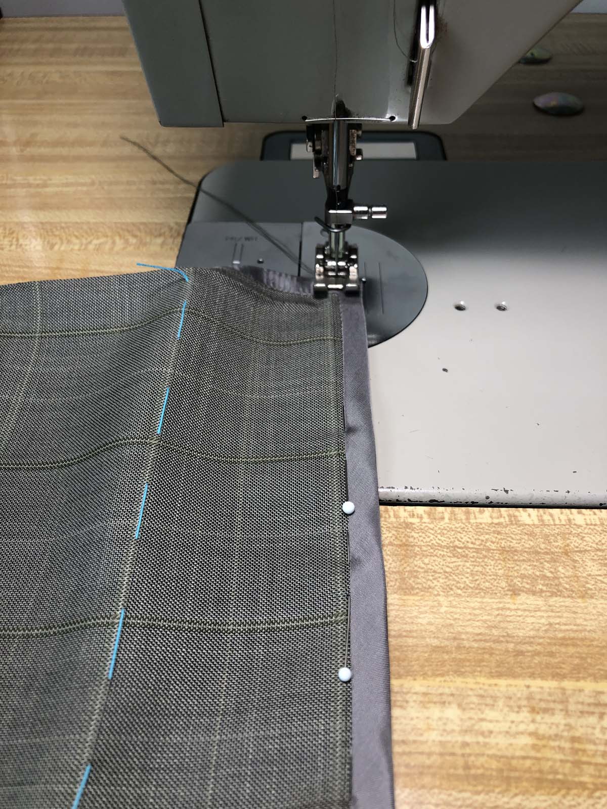 Hong Kong Seam Finish for Skirt Hem being sewn on sewing machine