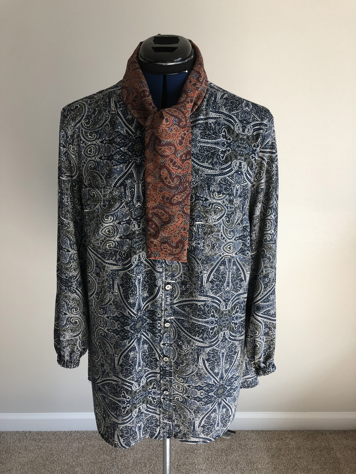 Finished upcycled paisley blouse front