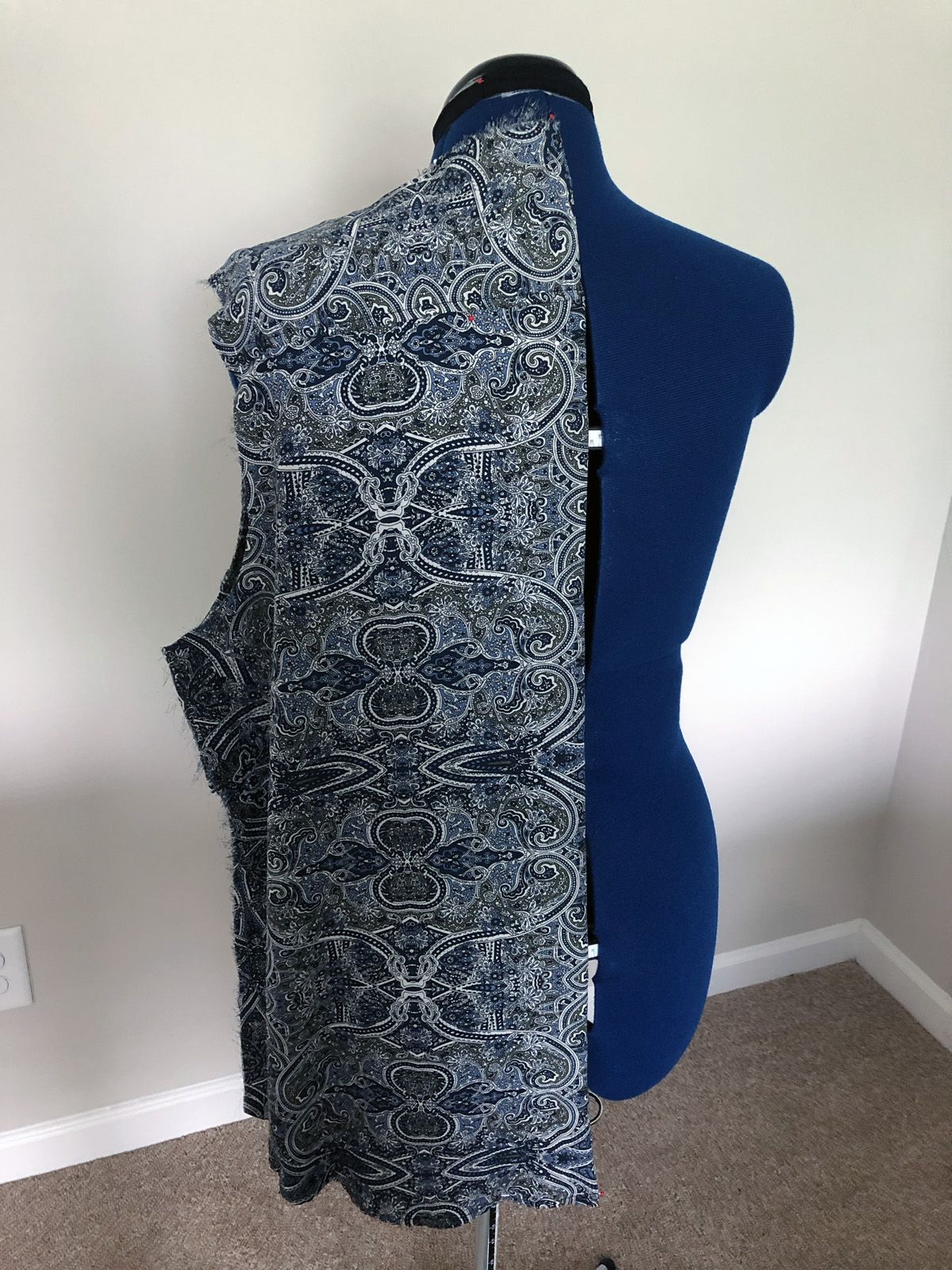 Half blouse back pinned on dress form