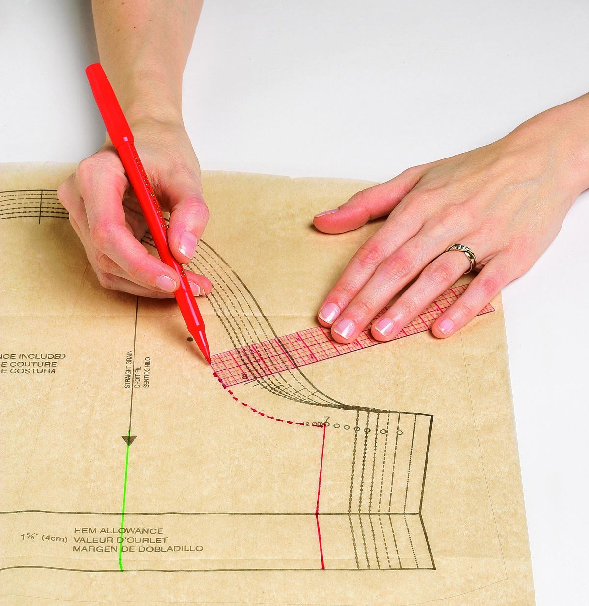 Before you walk the seamline, mark the seamline by measuring from the pattern's cutting line.