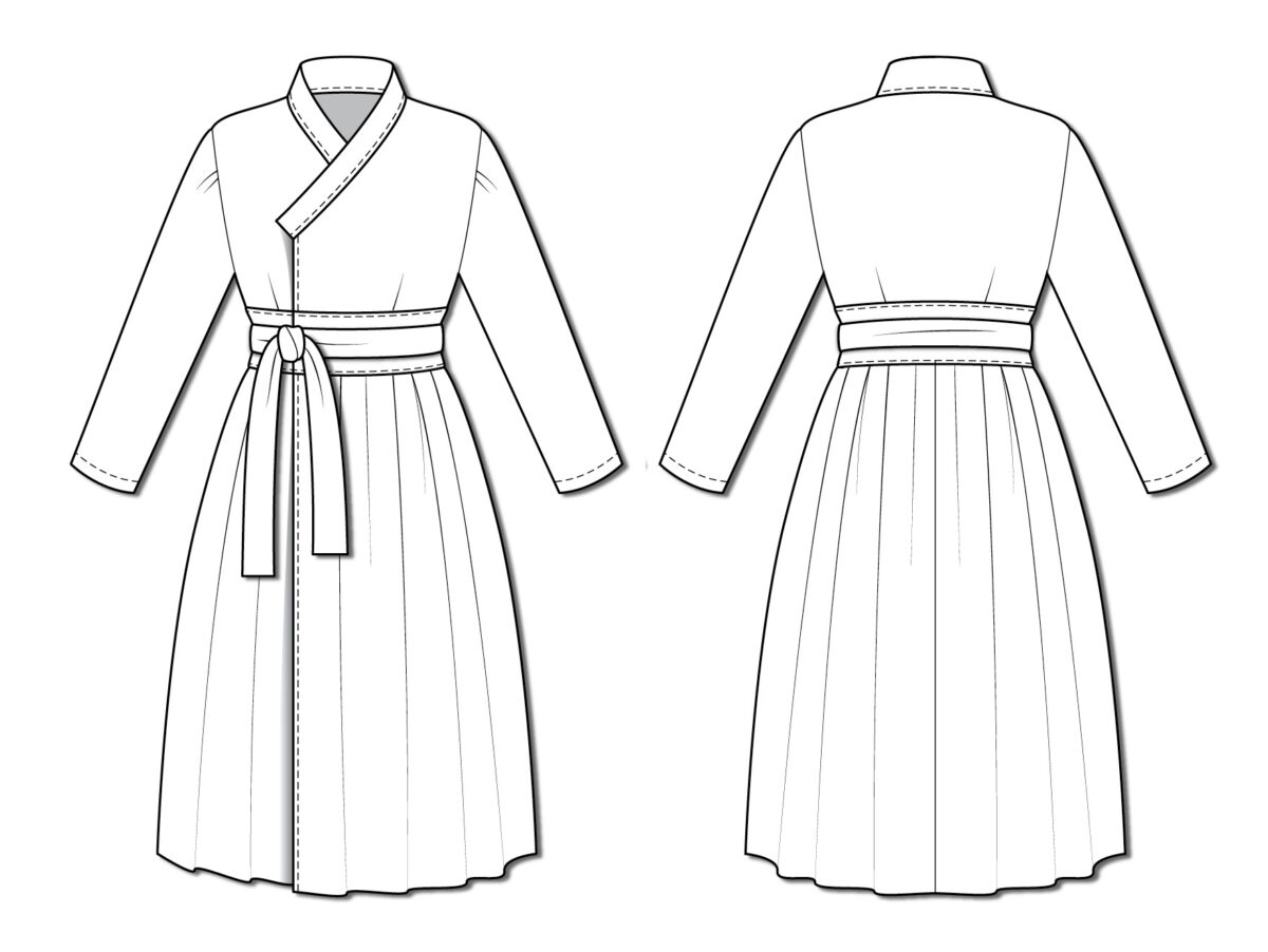 Sewing Therapy, Hanbok Wrap Dress Line Art