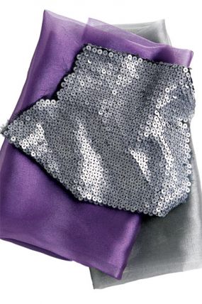 sequined fabric, iridescent gazar, and metallic organza