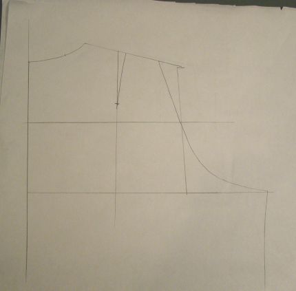 back of muslin with vertical line to adjust pattern