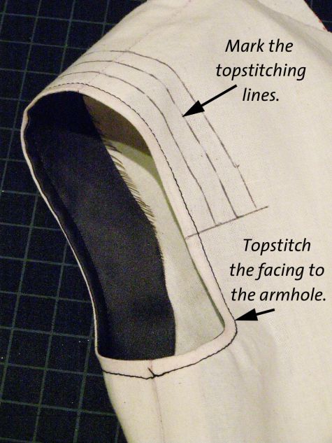 the loden sleeve, part 2 topstitching facing to armhole