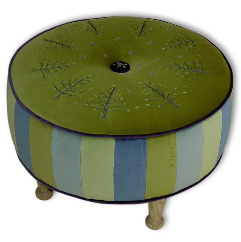 Olive Ottoman with Trees