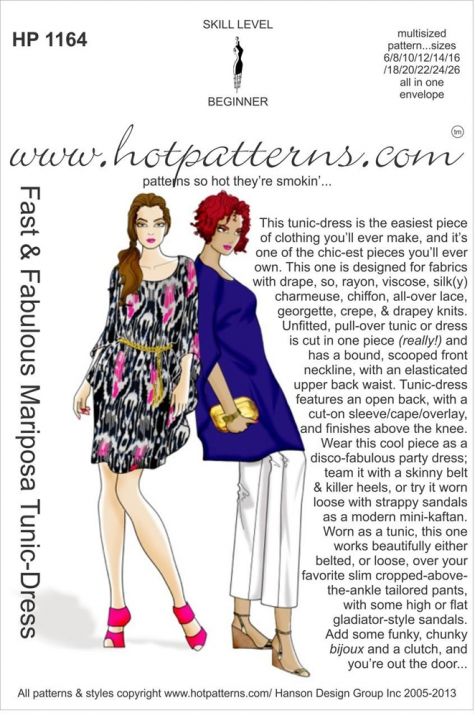 Hot Patterns 1164 Fast & Fabulous Mariposa Tunic-Dress