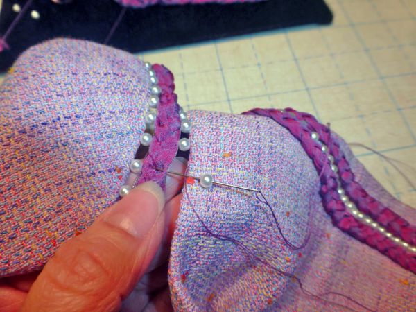 sewing the armscye pearls